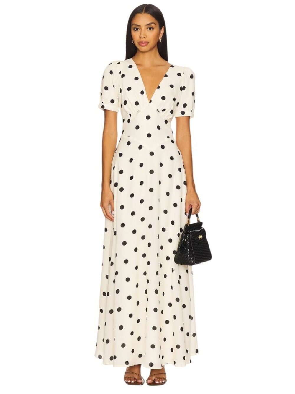MORE TO COME Devin Maxi Dress in Cream Polka Dot Small New Womens Long Gown